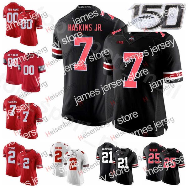 

american football wear ncaa college ohio state buckeyes 7 dwayne haskins jersey 2 chase young 2 jk dobbins 25 mike weber 21 p, Black
