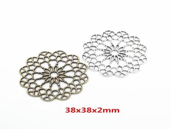 

30pcs 38x38mm handmade alloy filigree flower charms metal vintage pendants for bracelet necklace earring diy jewelry making1434021, Bronze;silver