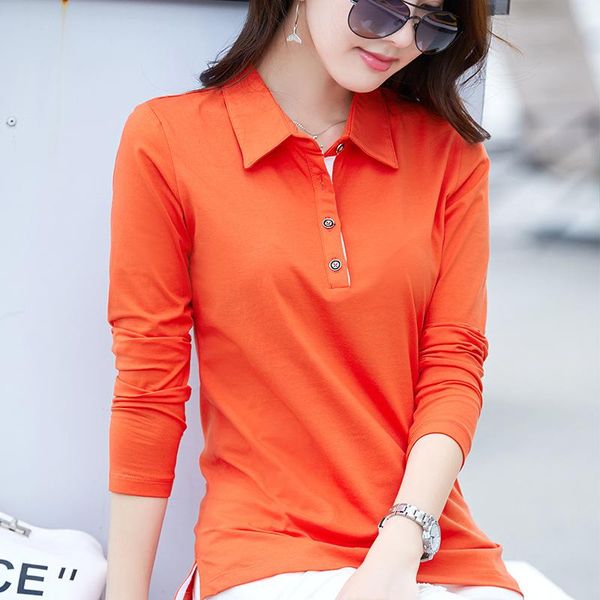 

polos polo women long sleeve casual polo shirt for women poleras cotton polos mujer autumn winter tees ladies polo, White