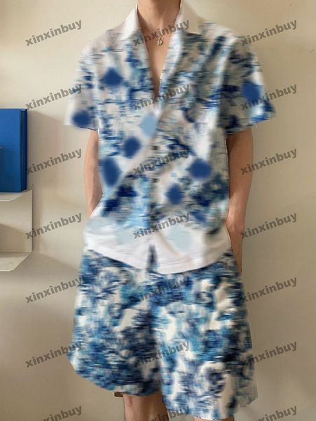 

xinxinbuy men designer tee t shirt 23ss hawaiian beach tie dye shirts print short sleeve cotton women white black blue 318952 xs-2xl, Black;brown