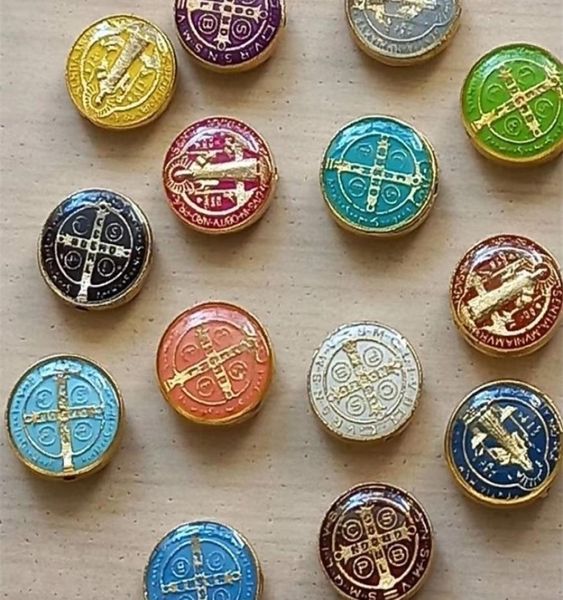 

synthetic quartz saint benedict connector beadsmedal button spacer catholic charmgift favor double sided st medal 2209233660925, Black