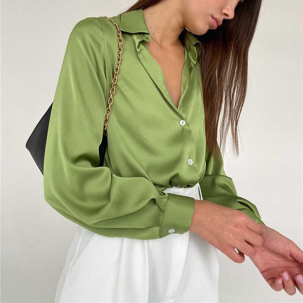

satin shirt spring summer new long sleeve ladies blouses elegant womenqnqn, White