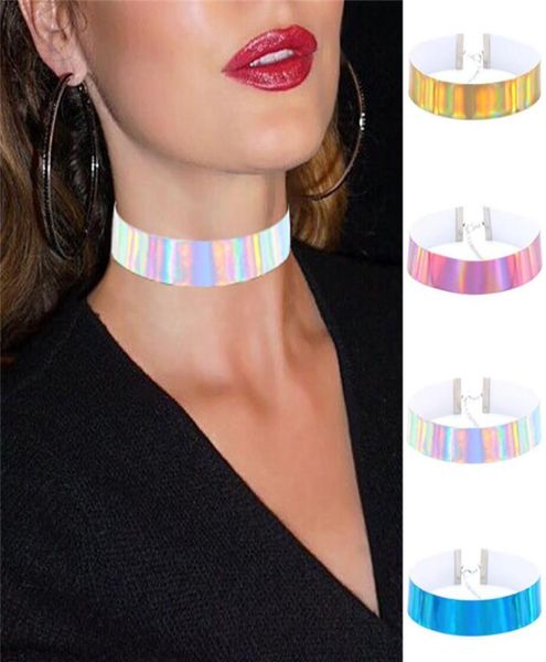 

leather laser necklace choker fluorescent light simple fashion maxi punk collar necklaces women hip hop jewelry drop ship6331318, Golden;silver