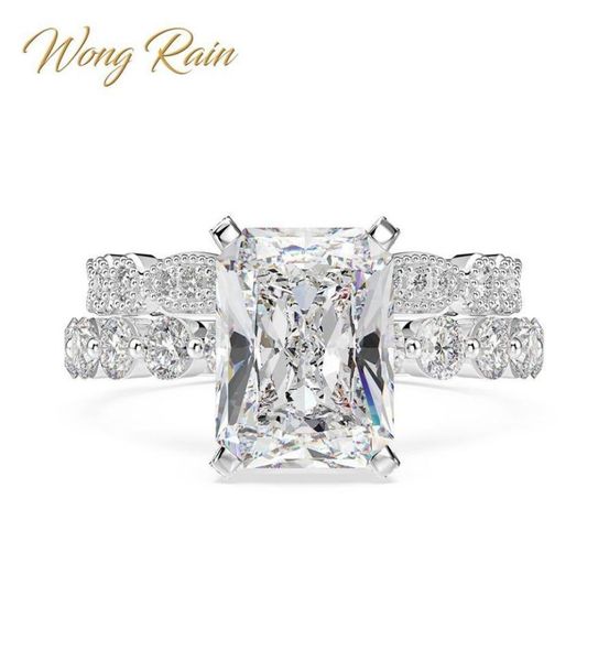 

wong rain luxury 100 925 sterling silver created moissanite gemstone engagement ring sets wedding band fine jewelry whole t207771823, Golden;silver