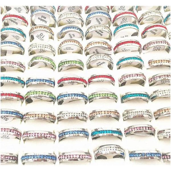 

20pcspack assorted 2mm singlerow full crystal stainless steel jewelry ring for mens womens weddin4371453, Slivery;golden