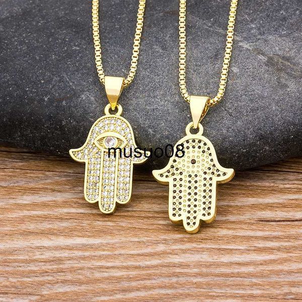 

pendant necklaces women men hamsa hand necklace gold color copper zircon evil eye pendant chain hip hop turkish luck jewelry j230601, Silver
