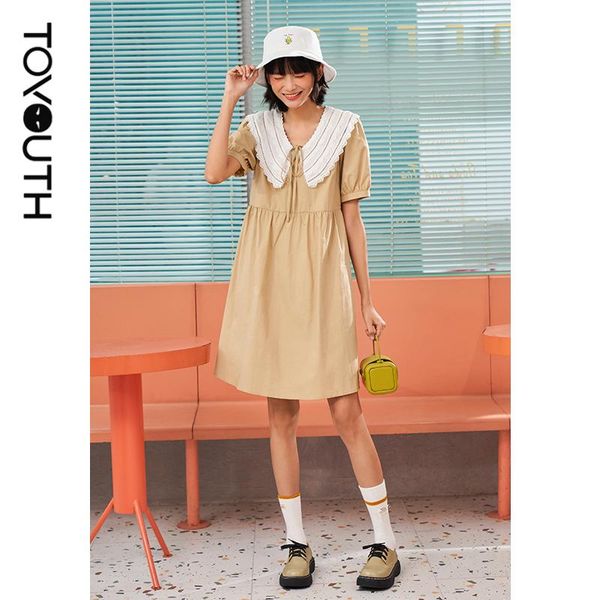 

dresses toyouth women dress 2021 summer half sleeve turndowm collar a line solid khaki elegant chill vintage dresses, Black;gray