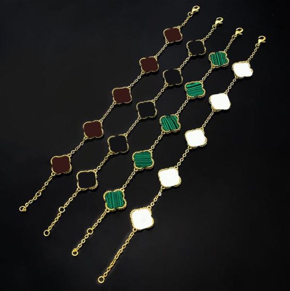 

charm bracelets designer jewellery luxury 6 colors vc letter shell tiger eye stone fritillion fiveflower bracelet 5 fourleaf flo9385942, Golden;silver