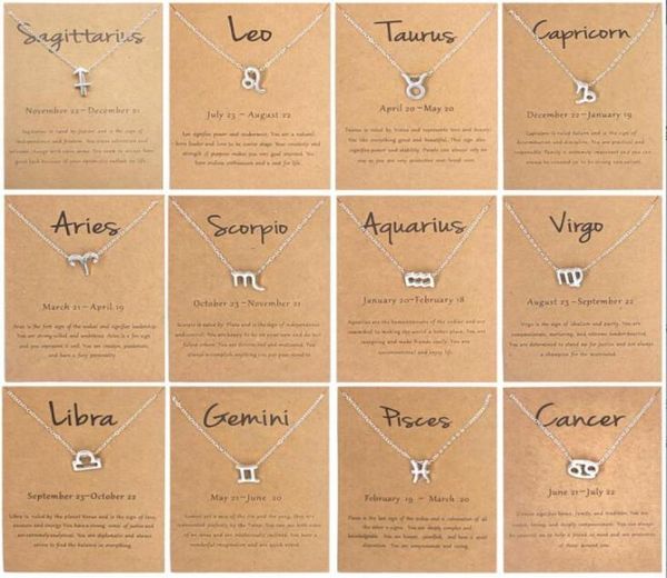 

12 zodiac necklaces with gift card constellation sign pendant silver gold chains necklace for men women fashion jewelry whole3420690