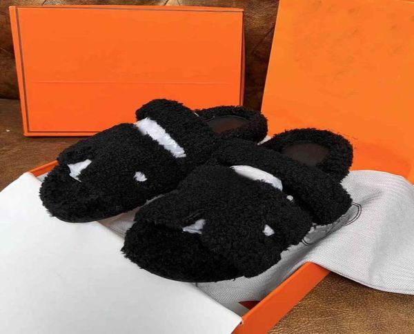 

fashion chypre women sandals shoes lady beach slide flats wool winter fur fluffy furry shearling slides footwear warm lazy casual 8598663, Black