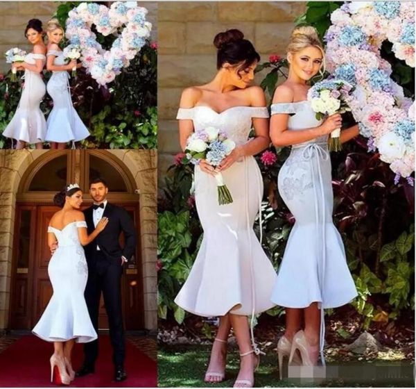 

offshoulder bridesmaid dress capped sleeves double neck lace and satin long mermaid wedding party dresses appliques prom dress6194386, White;pink