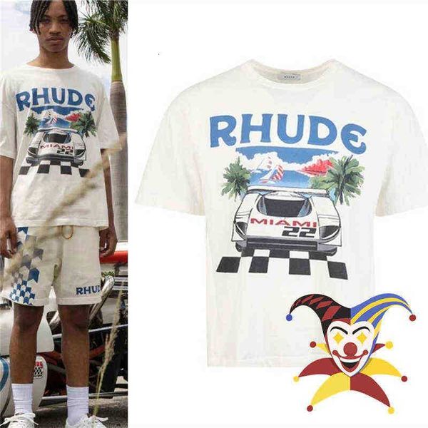 

rhude t shirt men women miami station limited theme print tshirt tee, White;black