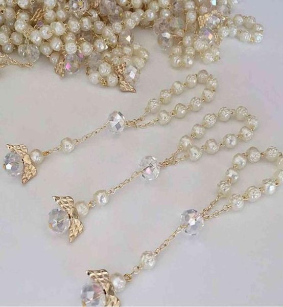 

10pcs ivory color baptism favors with angels mini rosaries gold plated acrylic beadschristening communion finger rosari5670503, Golden;silver