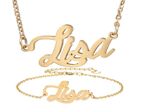 

nameplate necklace bracelet set for women quot lisa quot letter gold choker chain name pendant charm girl frined birthday gi8396839, Silver