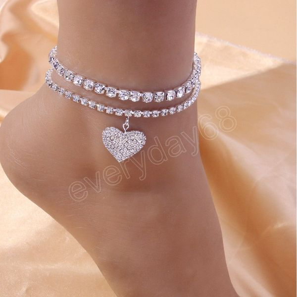

luxury cubic zirconia heart charms anklet summer adjustable layered tennis chain anklet bracelets barefoot sandals foot jewelry, Red;blue