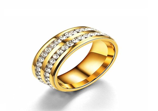 

whole gold color men039s women039s 8mm stainless steel 2 rows full rhinestone fashion jewelry wedding rings brand new6847739, Slivery;golden