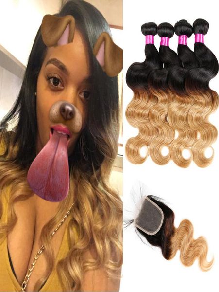 

peruvian virgin body wave hair weaves ombre human hair bundles with closure blonde hair 34 bundles with closure3992685, Black;brown