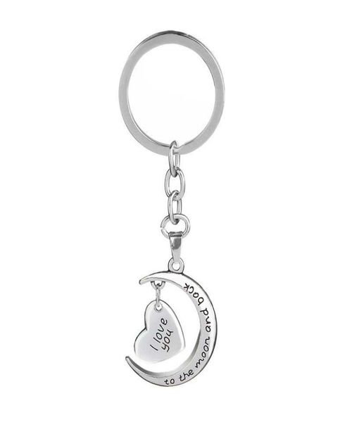 

letter i love you to the moon and back keychain metal love heart keychain key rings holder bag hangs fashion4646676, Slivery;golden
