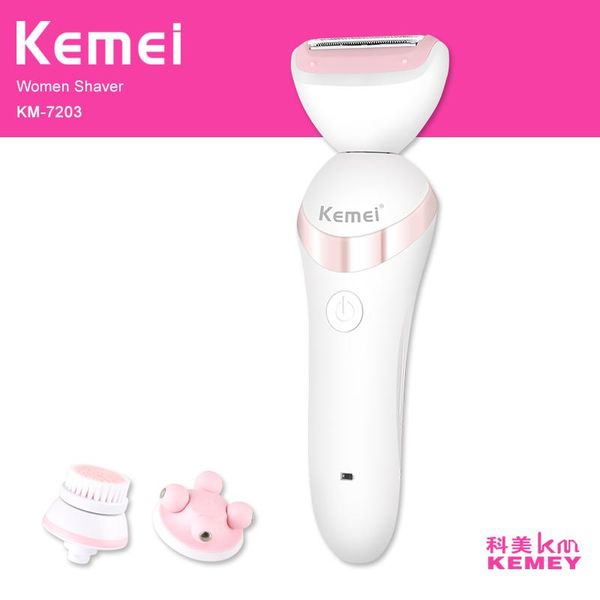 

epilator kemei 3 in 1 waterproof lady shaver epilator tool electric hair removal bikini hair trimmer depilador face cleanser massager