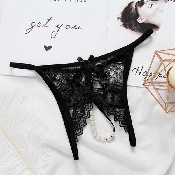 

briefs panties lingerie women's panties pearl lace crotch opening thongs temptation transparent underwear bow g string j2305, Red;black