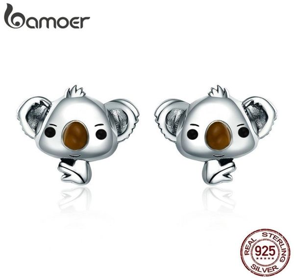 

genuine 100 925 sterling silver animal cute koala bear stud earrings for women sterling silver jewelry gift sce381 2009237587795, Golden;silver