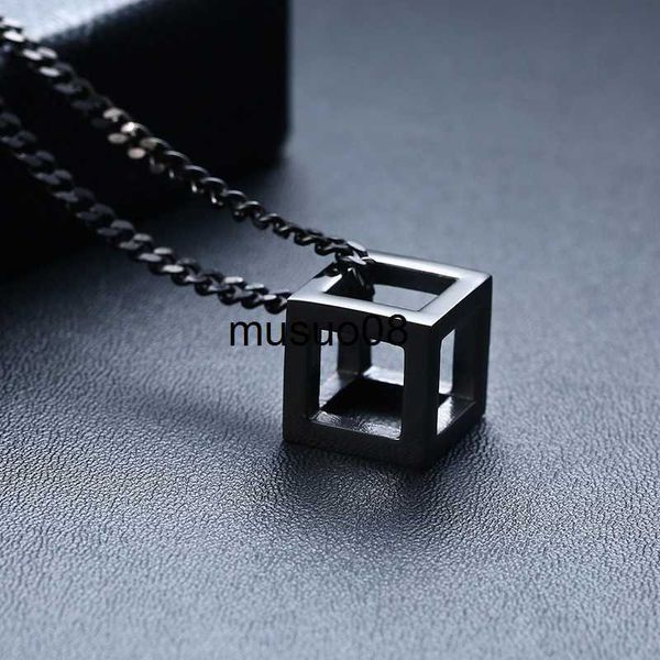 

pendant necklaces fashion retro punk hollow cube pendant men's ladies boys girls couples necklaces personality square rubik's cube, Silver