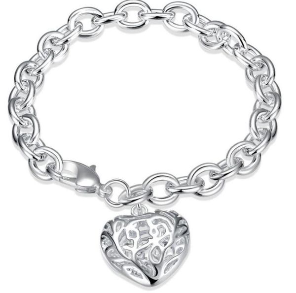 

link chain 925 silver hollow heart pendant charm bracelet woman fashion jewelry valentine039s day gift low 4979740, Black