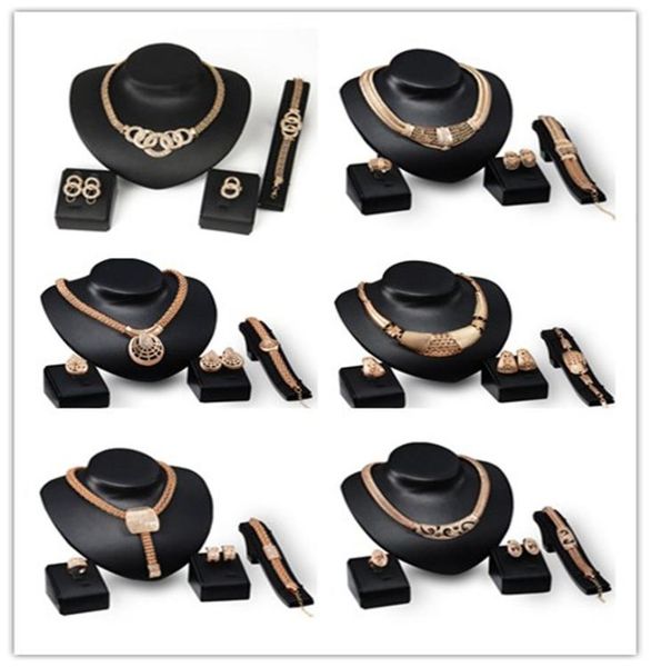 

18k gold plated chunky chain statement necklace earrings bracelet ring set for women crystal wedding jewelry sets 6 de3158085, Black