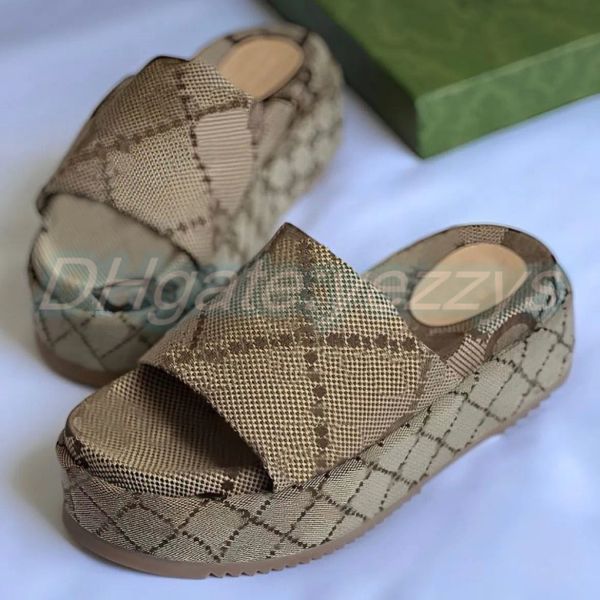 

luxury designer women flatform double g canvas slide men interlocking sandal flat thick platform printed jelly rubber embroidered shoe bty, Black