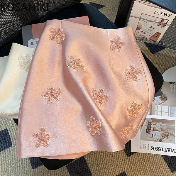 

dresses kusahiki fashion embroidery beads flowers skirts womens 2023 new bottoms korean high wiast aline mini skirt faldas mujer moda, Black;gray