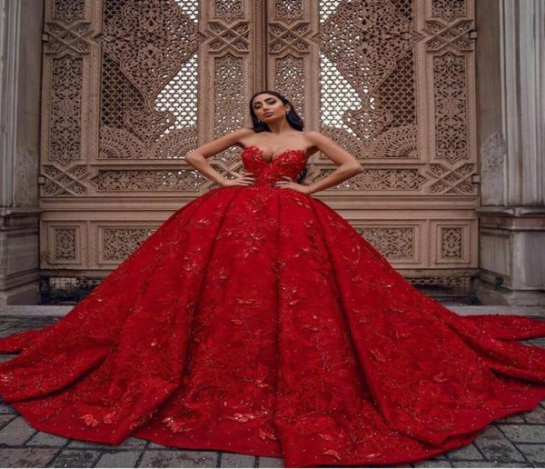 

gorgeous red ball gown wedding dresses sweetheart lace 3d floral appliques beaded crystal wedding gowns sweep train vestidos de no2560968, White