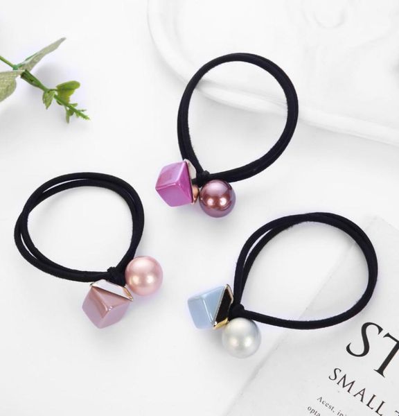 

new cute square round ball beads hair ring rope candy headband scrunchie female headband elastic rubber band for women girls3329065, Slivery;white