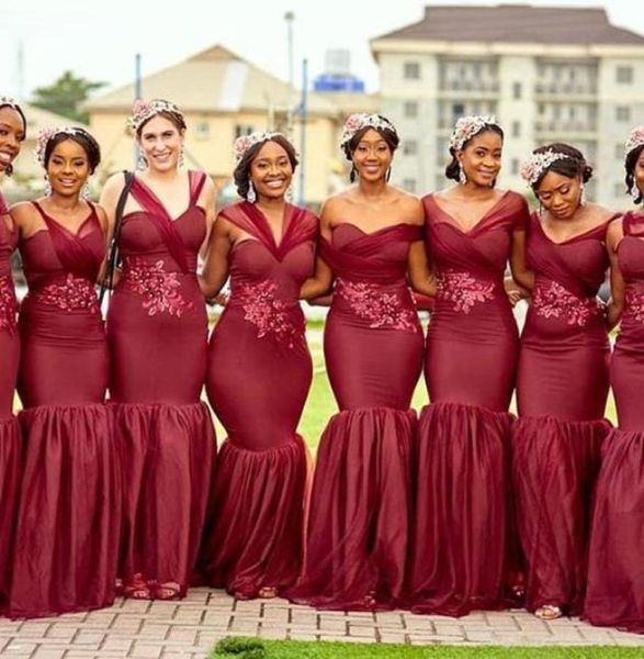 

alluring burgundy mermaid african bridesmaid dresses off shoulders applique satin long robes de demoiselle d039honneur prom for2209097, White;pink