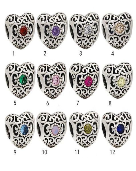 

100 925 sterling silver hollow birthstone heart charm fit original european charm bracelet fashion women jewelry accessories6594062, Bronze;silver