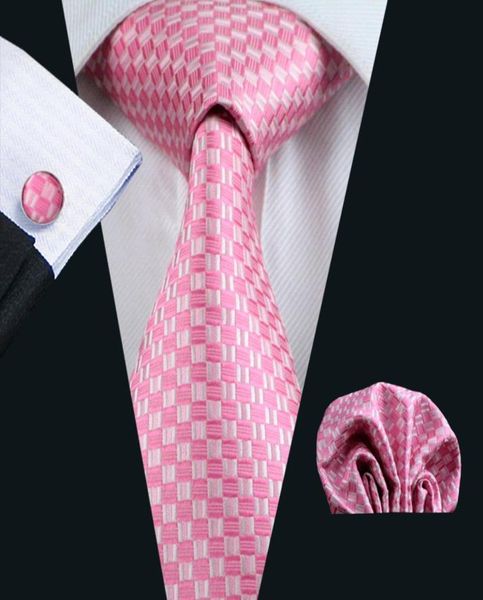 

wedding pink mens silk necktie hanky cufflinks set jacquard woven business formal casual meeting work n04484552751, Black;blue