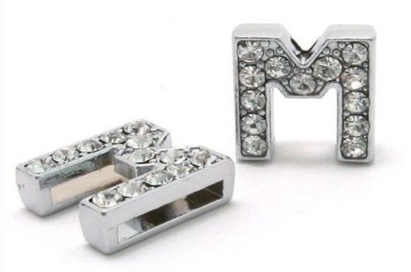 

50pcslot 8mm m full rhinestones bling slide letter diy charms fit for 8mm leather wristband bracelet pet collar sl00068880600, Bronze;silver