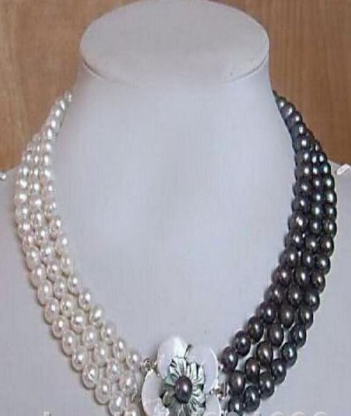 

3rows 78mm whiteblack freshwater cultured pearl necklace012521241, Silver