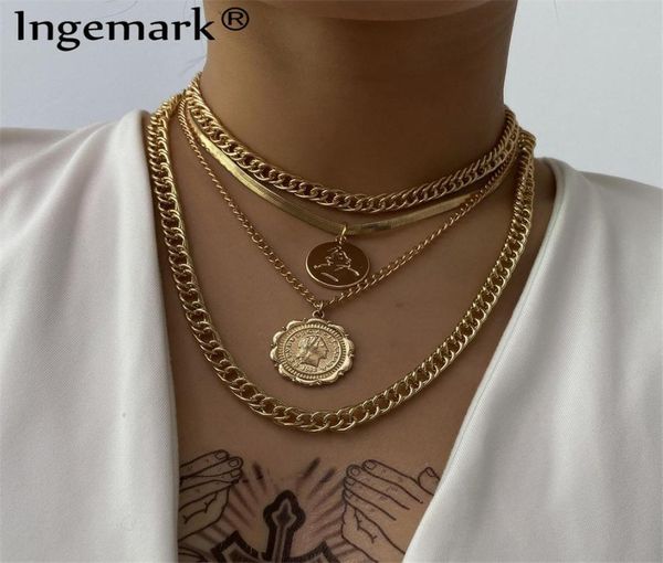 

punk miami cuban choker necklace steampunk men jewelry vintage big coin pendant chunky chain necklaces for women neck accessories6832824, Silver