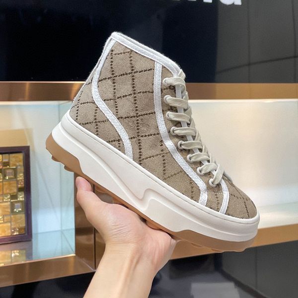 

designer casual shoes italy low-cut 1977 high women letter sneaker beige ebony canvas tennis shoe luxury fabric trims thick-soled shoes, Black