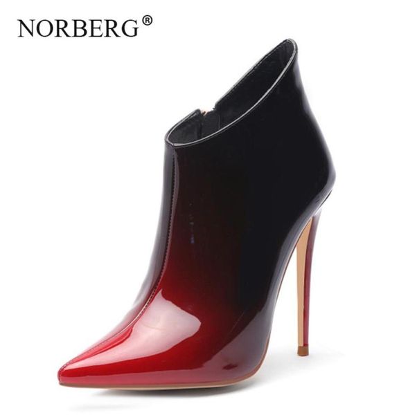 

norberg classic zipper purple woman boots patent leather gradient magic high heels pointed thin section plus velvet 2105071058765, Black
