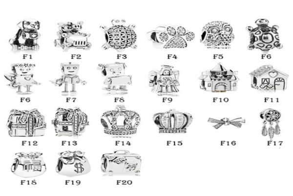 

new 100 925 sterling silver fit pandora charms bracelets animals dog cat robot owl house gift box crown for european women weddin9456096, Golden;silver