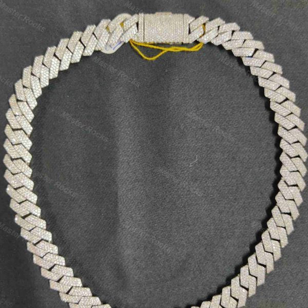 

hip hop bling jewelry vvs moissanite diamond-studded cuban chain 12mm 3 rows sterling silver 925 iced out