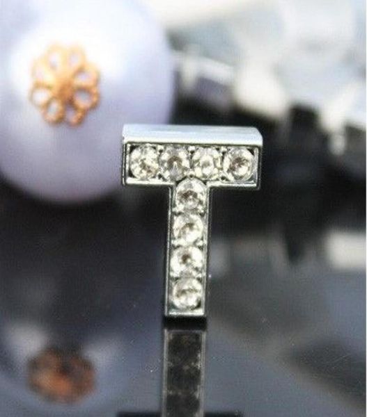 

50pcslot 10mm t full rhinestones bling slide letter diy charm fit for 10mm leather bracelet pet collar keychains sl0128410828, Bronze;silver