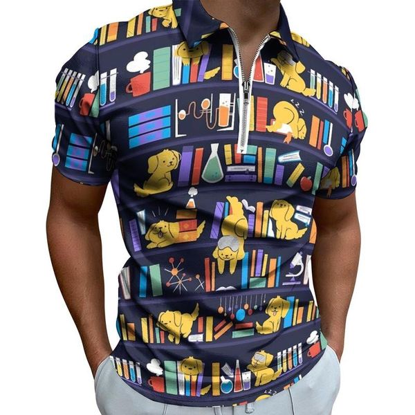 

men's polos books library polo shirts bookshelf print casual shirt summer streetwear mens short sleeve turn-down collar design t-shirts, White;black