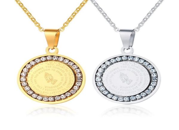 

hand coin medal pendant bible verse prayer men women necklace stainless steel gold silver couple jewelry5050911