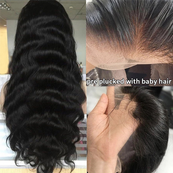 

13x4 body wave lace hd transparent lace front wigs pre plucked rxy brazilian virgin human hair wigs for black women, Black;brown