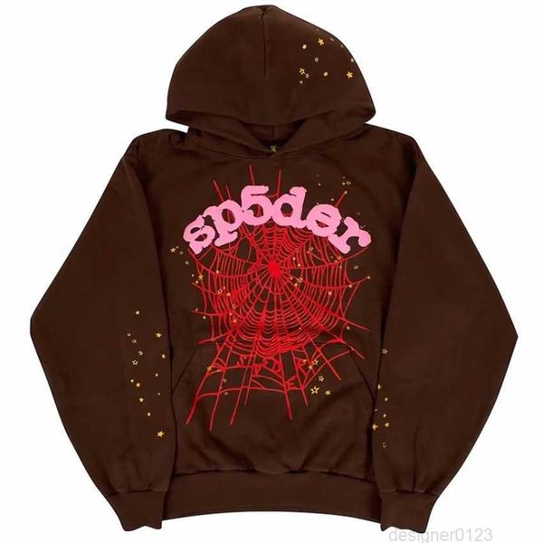 

brown sp5der 555555 brown web puff print pullover men women young thug oversized spiderweb hoodies, Black