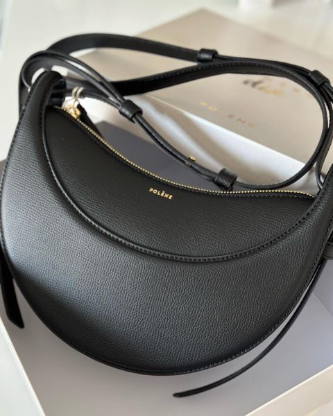 

polene numero dix half moon bag shoulder crossbody polene bag full-grain textured/smooth calf leather tote luxurys designers zip closure wom