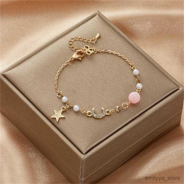 

charm bracelets zircon pearl moon bracelets for women cute elegant bow adjustable bracelet bangle girls fashion jewelry party gift, Golden;silver