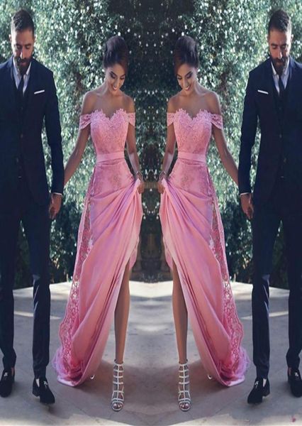 

off the shoulder bridesmaid dresses long with lace appliques sash a line wedding guest dress maid of honor cocktail gow6248064, White;pink